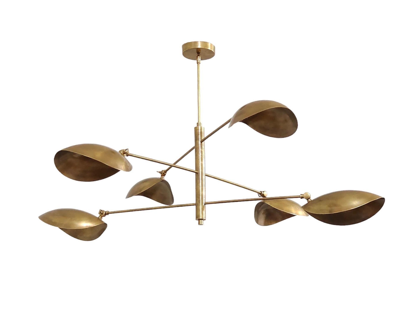 6 Light Curved Pendant Mid Century Modern Raw Brass Sputnik chandelier light Fixture