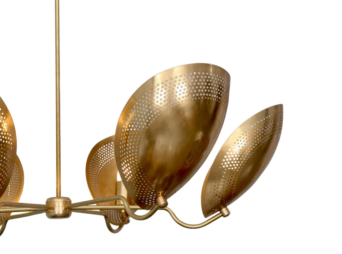 6 Light Curved Perforated Shades Pendant Mid Century Modern Raw Brass Sputnik chandelier light Fixture