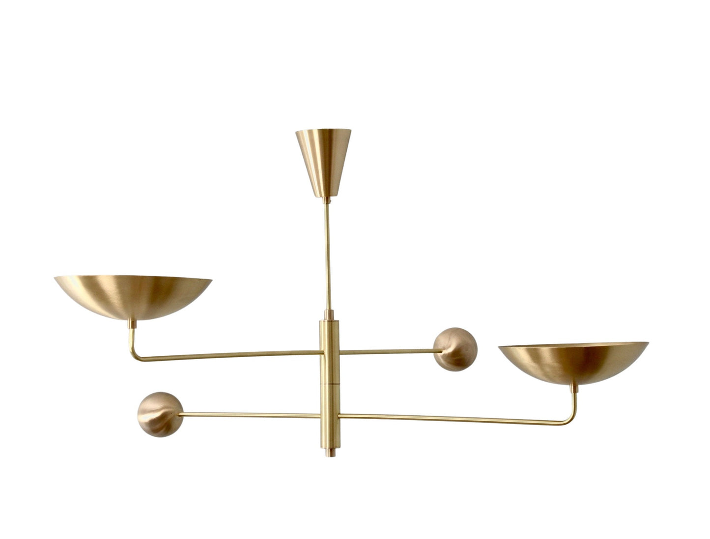 2 Light Curved Pendant Mid Century Modern Raw Brass Sputnik chandelier light Fixture