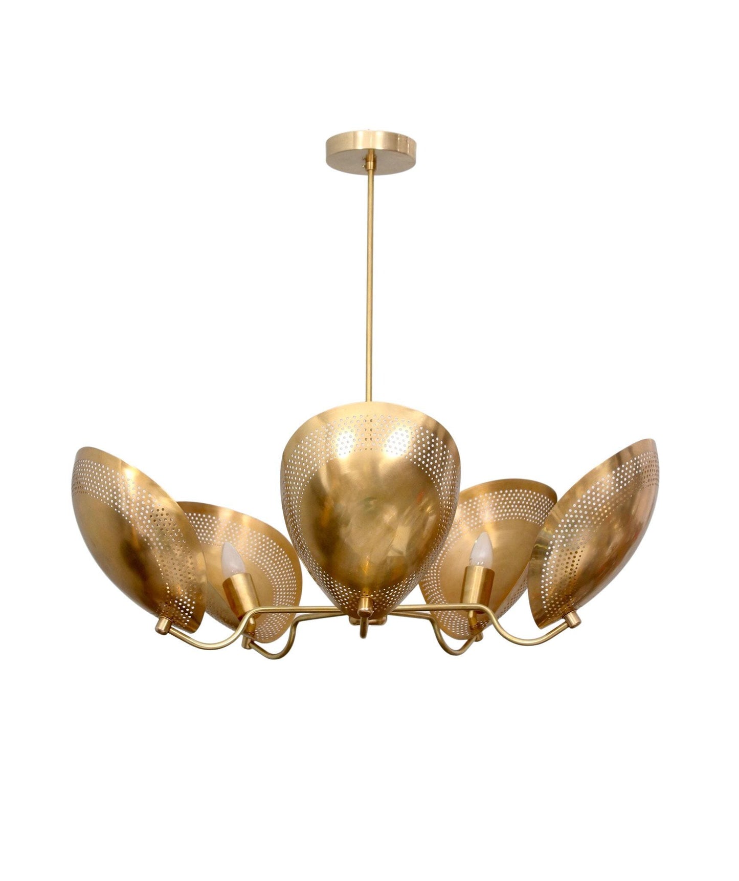 5 Light Curved Perforated Shades Pendant Mid Century Modern Raw Brass Sputnik chandelier light Fixture
