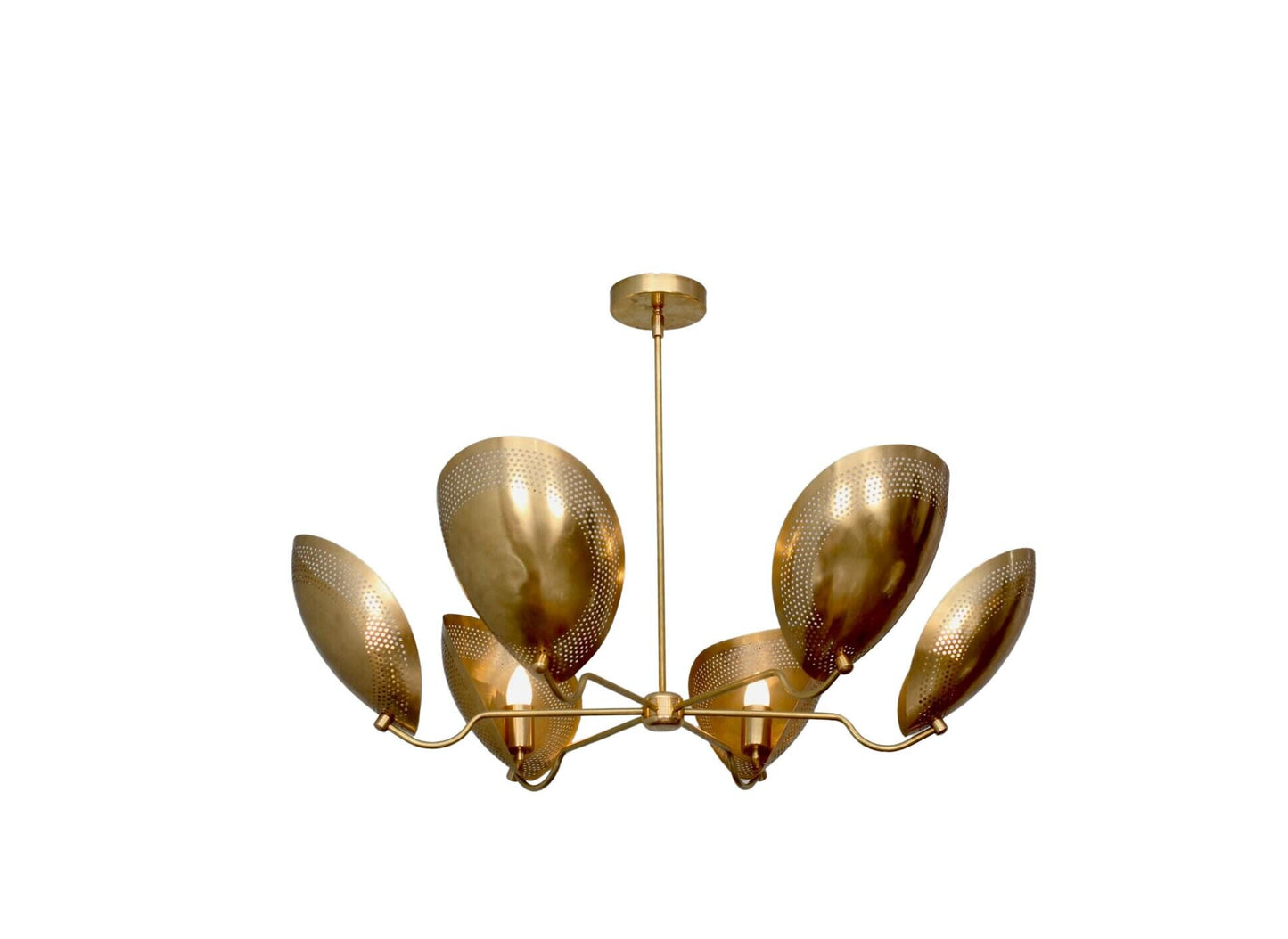 6 Light Curved Perforated Shades Pendant Mid Century Modern Raw Brass Sputnik chandelier light Fixture