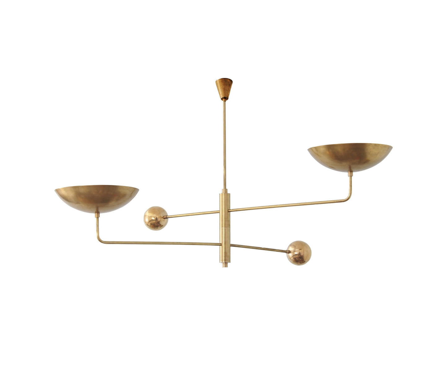 2 Light Curved Pendant Mid Century Modern Raw Brass Sputnik chandelier light Fixture