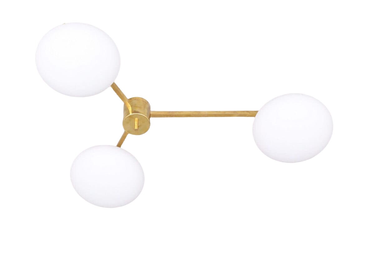 3 Light Stilnovo Style Globe Mid Century Brass Sputnik chandelier light Fixture