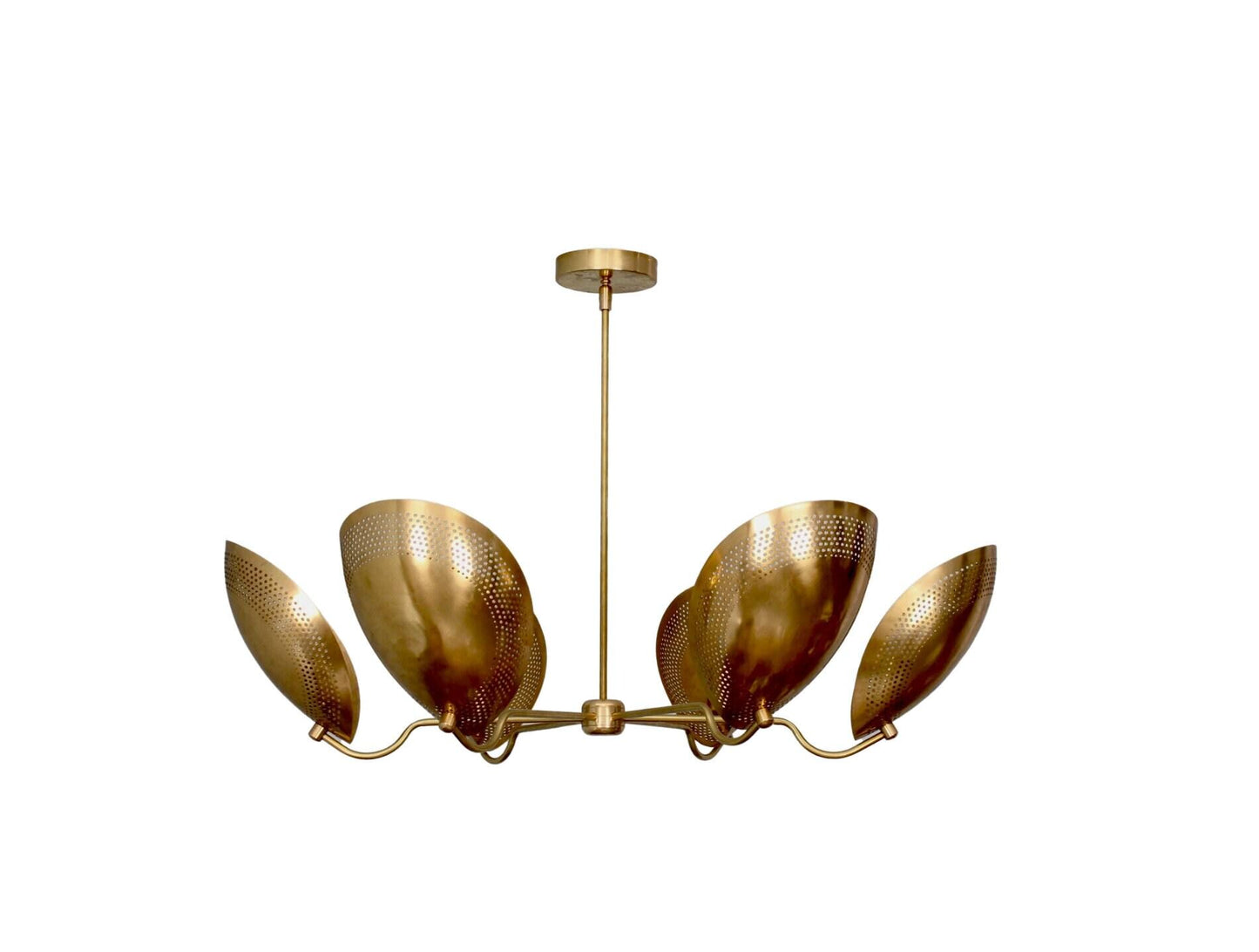6 Light Curved Perforated Shades Pendant Mid Century Modern Raw Brass Sputnik chandelier light Fixture