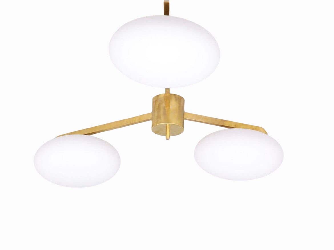 3 Light Stilnovo Style Globe Mid Century Brass Sputnik chandelier light Fixture