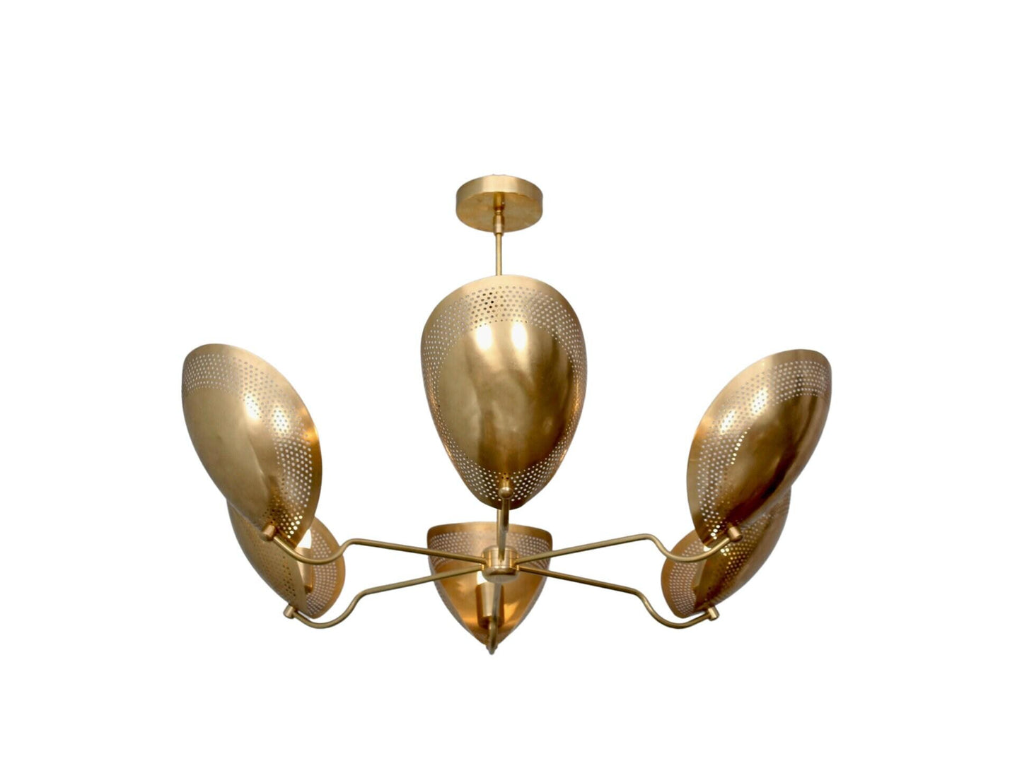 6 Light Curved Perforated Shades Pendant Mid Century Modern Raw Brass Sputnik chandelier light Fixture