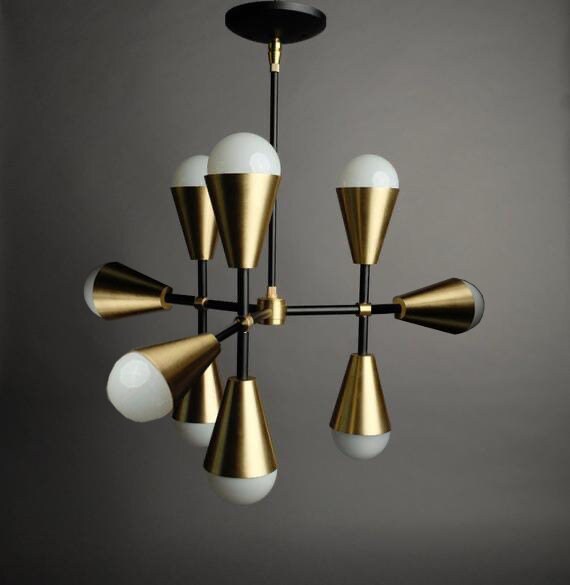 The Karma Pendant 9 Light Mid Century Brass Sputnik chandelier light Fixture