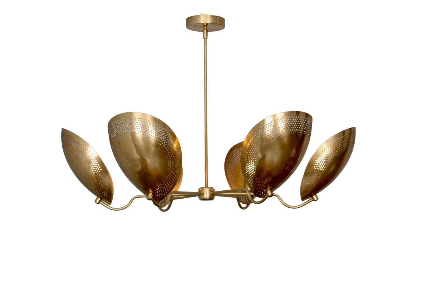 6 Light Curved Perforated Shades Pendant Mid Century Modern Raw Brass Sputnik chandelier light Fixture