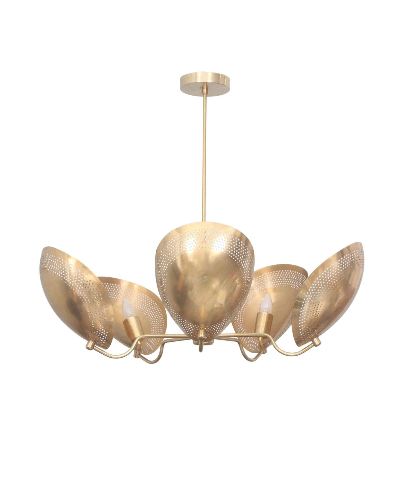 5 Light Curved Perforated Shades Pendant Mid Century Modern Raw Brass Sputnik chandelier light Fixture
