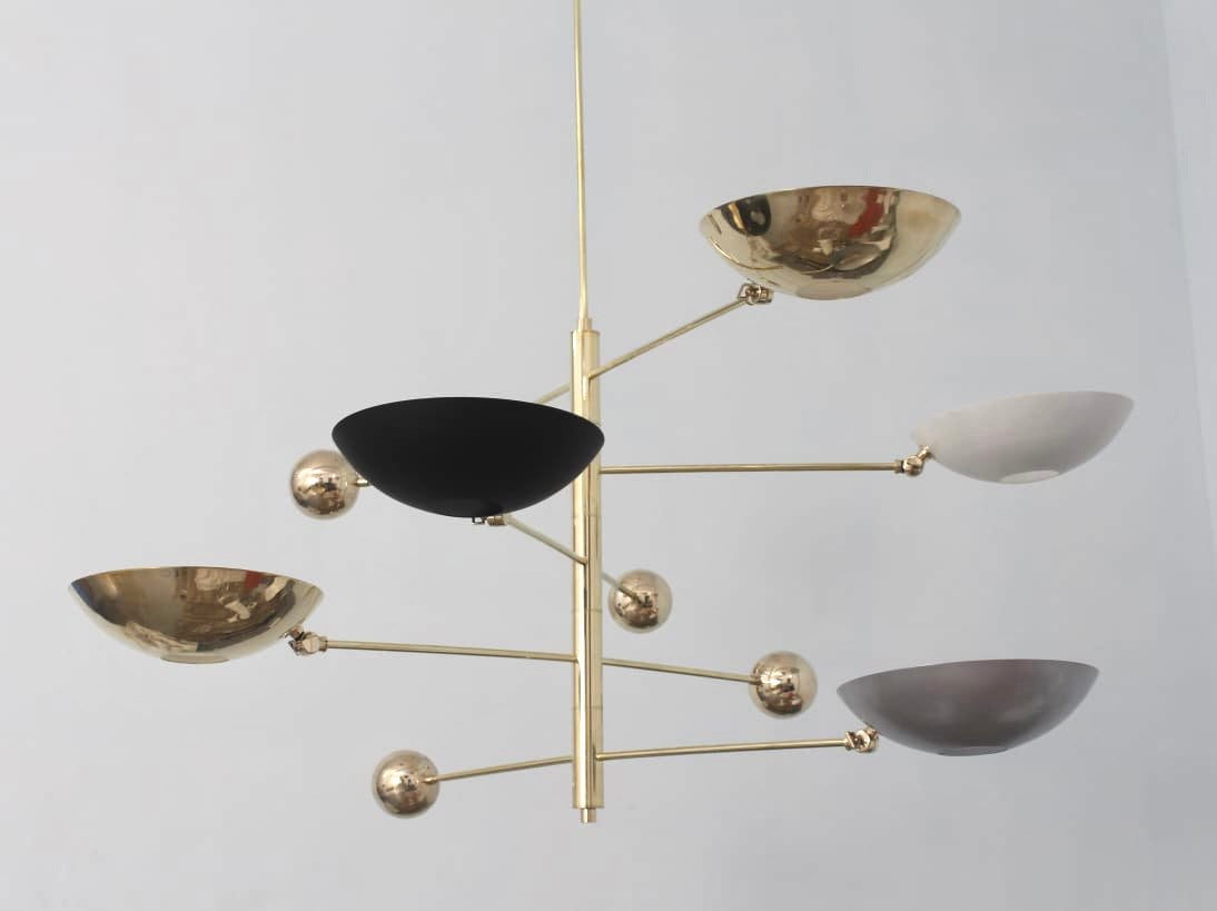 5 Light Pendant Mid Century Modern Raw Brass Sputnik chandelier light Fixture