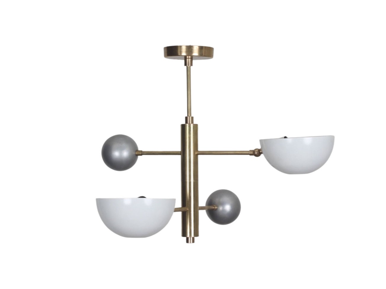 2 Light Small Pendant Mid Century Modern Raw Brass Sputnik chandelier light Fixture