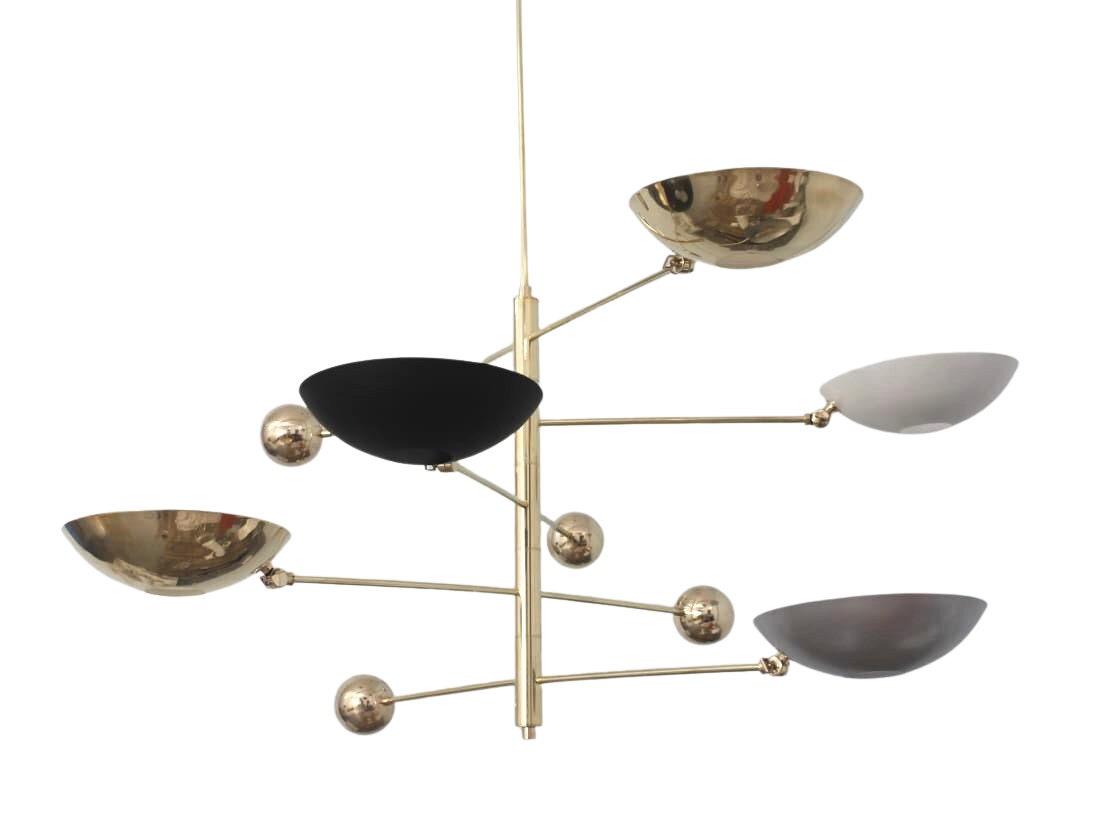 6 Light Pendant Mid Century Modern Raw Brass Sputnik chandelier light Fixture