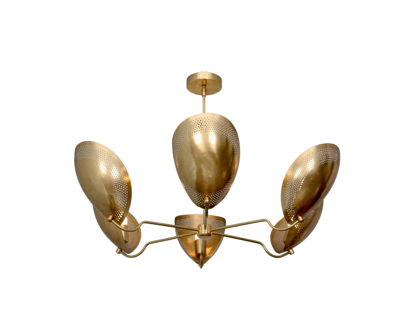 6 Light Curved Perforated Shades Pendant Mid Century Modern Raw Brass Sputnik chandelier light Fixture