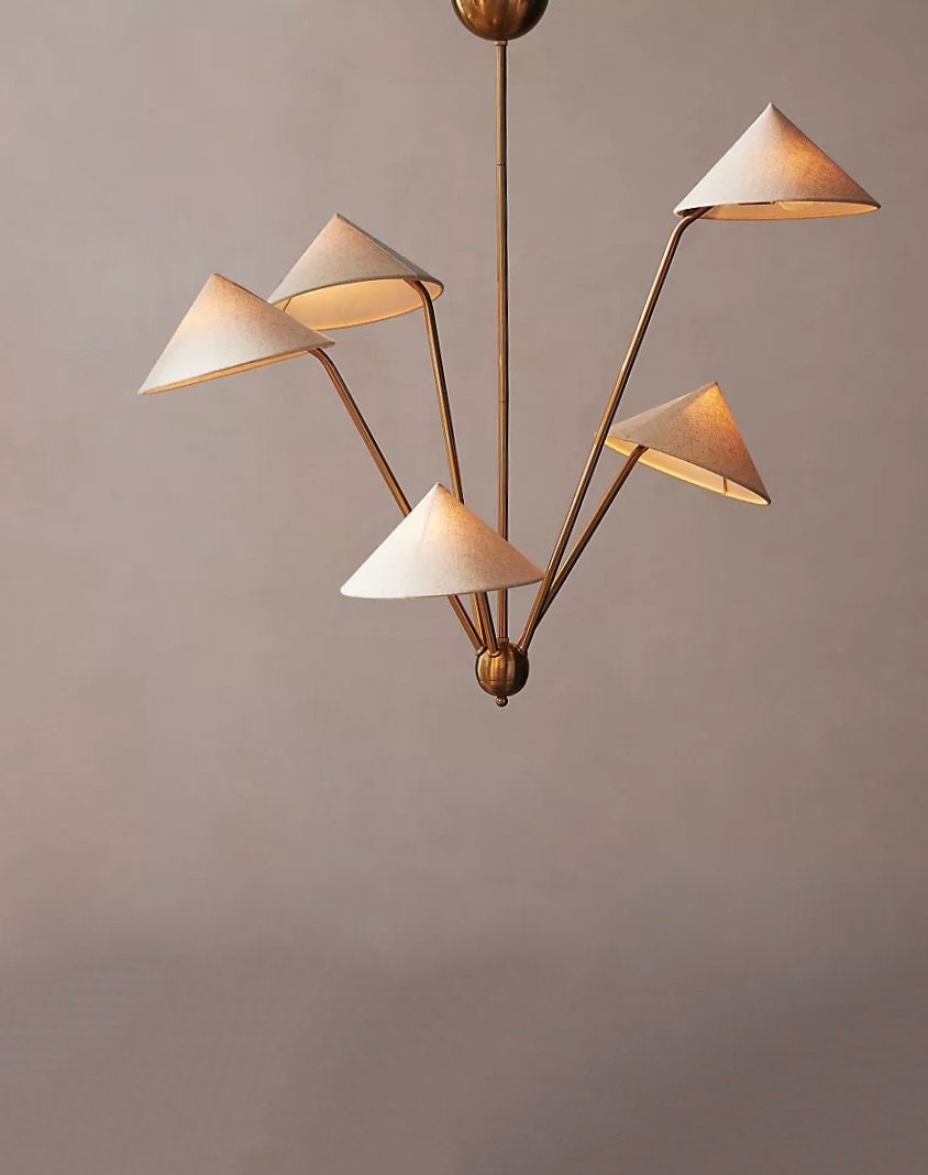 5 Light Art Deco Raw Brass chandelier light Fixture