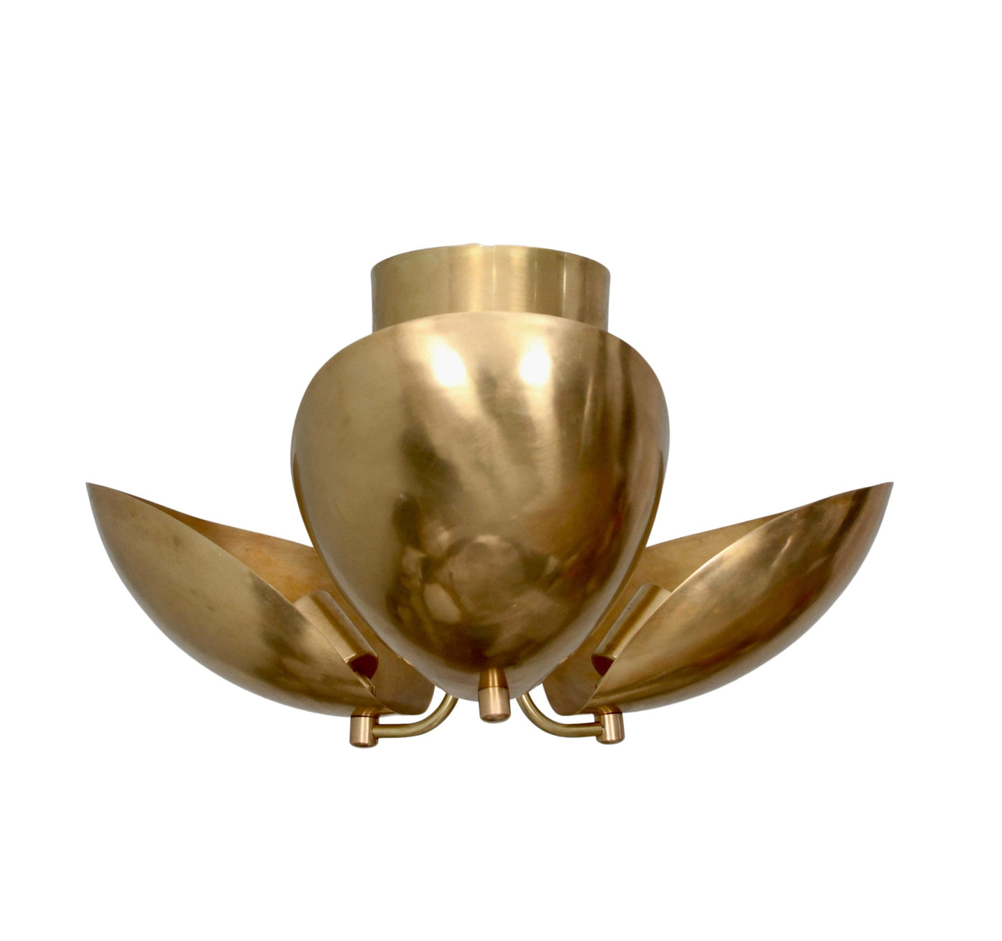 3 Light Curved Shades Semi Flush Mid Century Modern Raw Brass Sputnik chandelier light Fixture