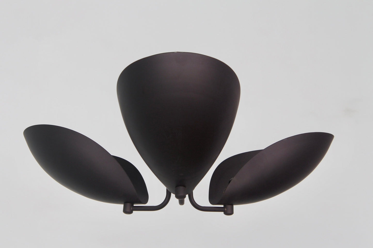 3 Light Curved Shades Semi Flush Mid Century Modern Raw Brass Sputnik chandelier light Fixture