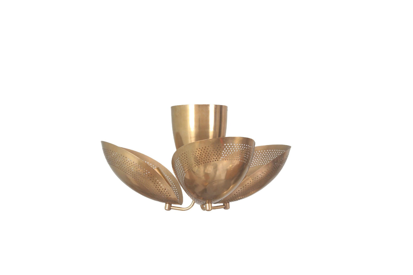 3 Light Curved Perforated Shades Semi Flush Mid Century Modern Raw Brass Sputnik chandelier light Fixture