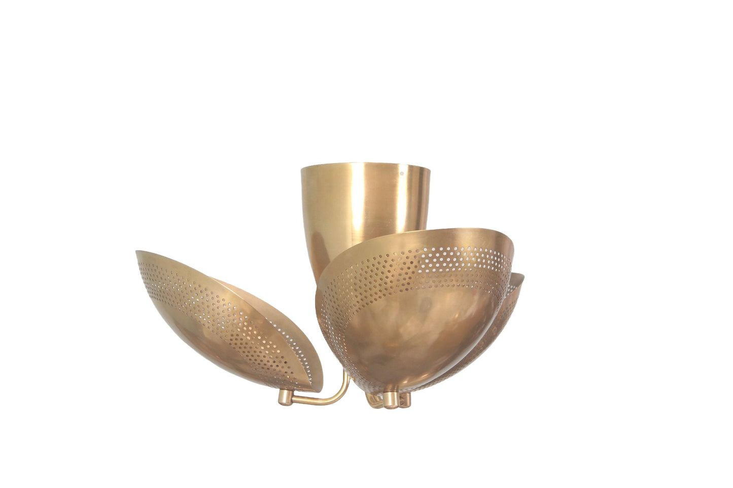 3 Light Curved Perforated Shades Semi Flush Mid Century Modern Raw Brass Sputnik chandelier light Fixture