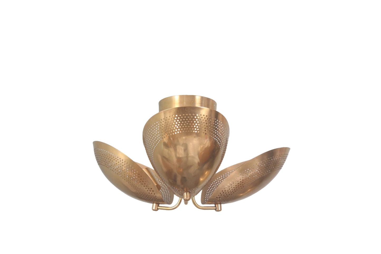 3 Light Curved Perforated Shades Semi Flush Mid Century Modern Raw Brass Sputnik chandelier light Fixture