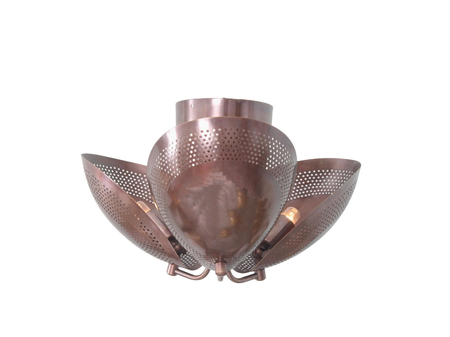 3 Light Curved Perforated Shades Semi Flush Mid Century Modern Raw Brass Sputnik chandelier light Fixture