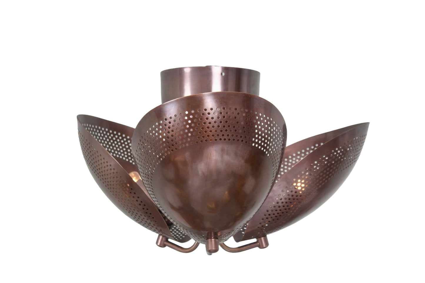 3 Light Curved Perforated Shades Semi Flush Mid Century Modern Raw Brass Sputnik chandelier light Fixture