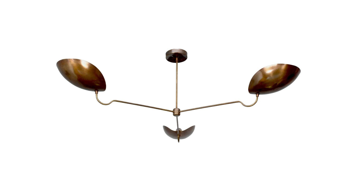 3-Light Curved Mid-Century Sputnik Raw Brass Pendant Light 52 in