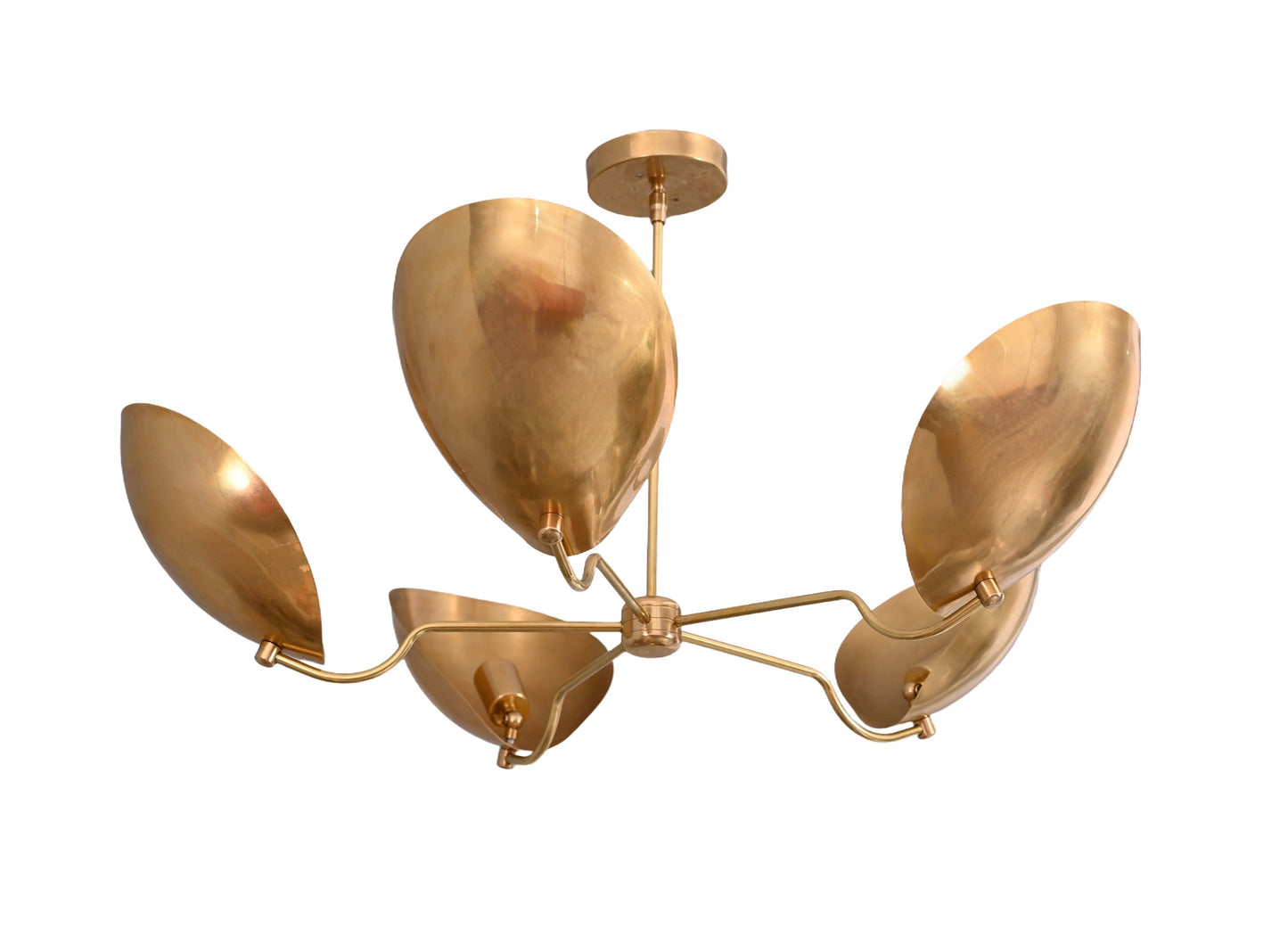 a gold chandelier with five lights hanging from it