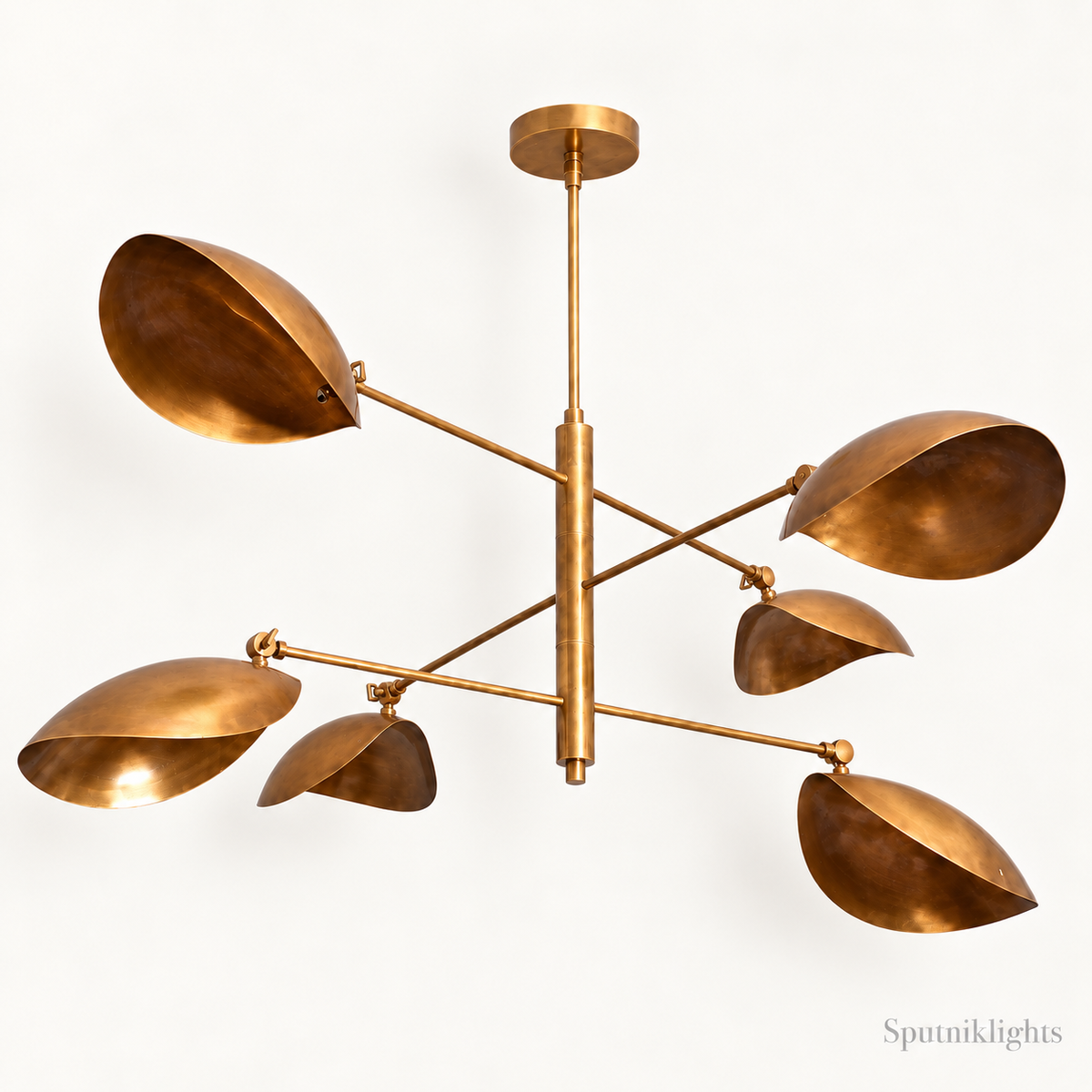 6 Light Curved Pendant Mid Century Modern Raw Brass Sputnik chandelier light Fixture