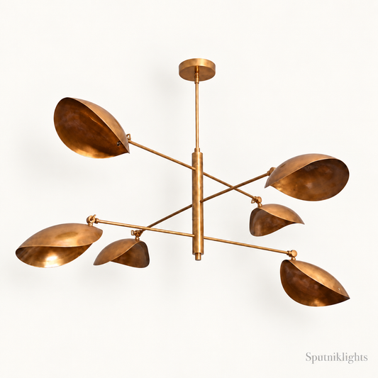 6 Light Curved Pendant Mid Century Modern Raw Brass Sputnik chandelier light Fixture