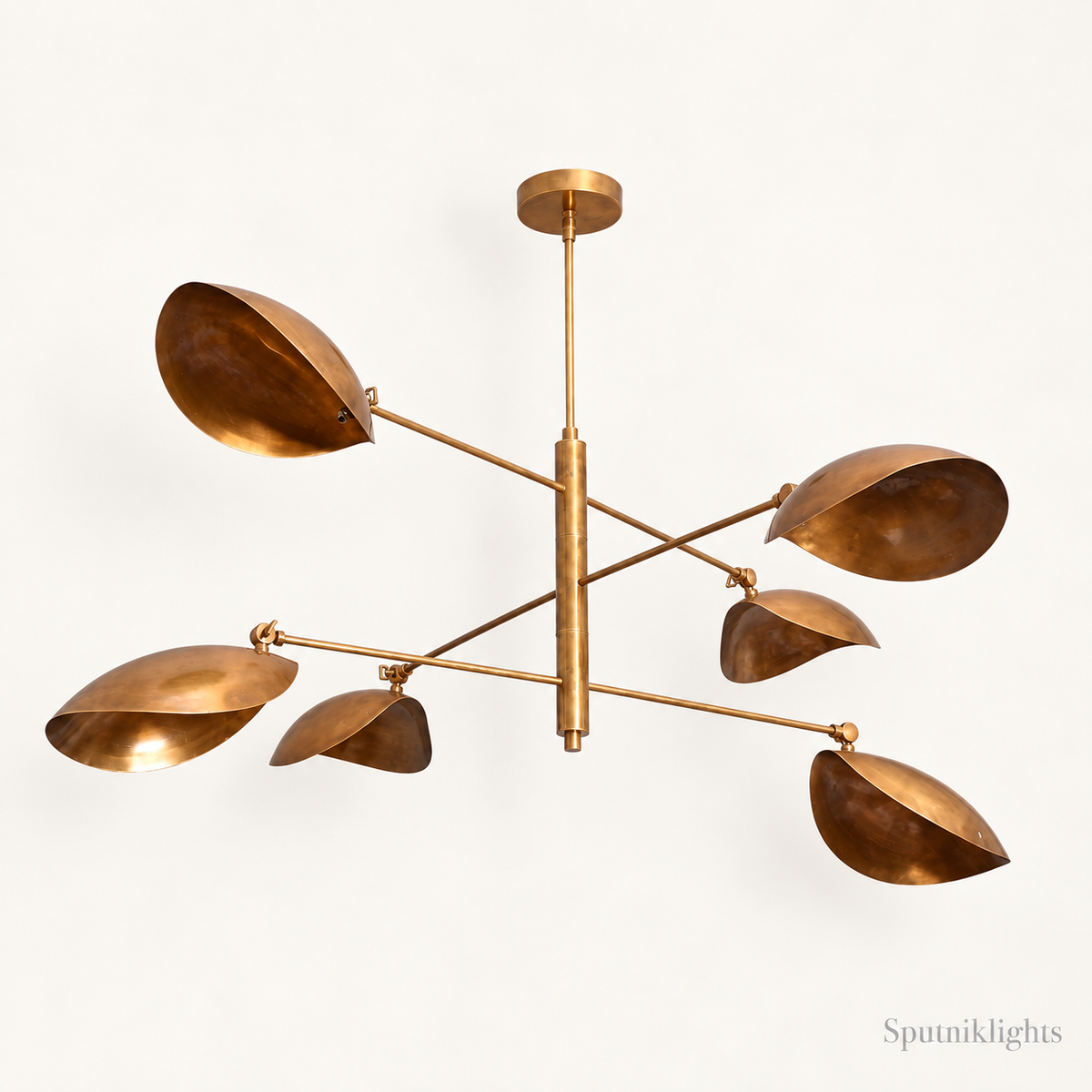 6 Light Curved Pendant Mid Century Modern Raw Brass Sputnik chandelier light Fixture
