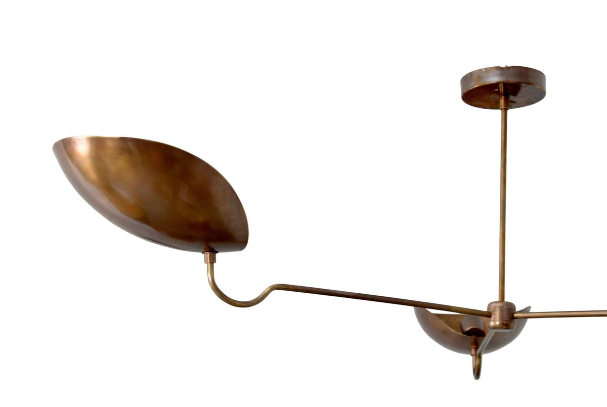 3-Light Curved Mid-Century Sputnik Raw Brass Pendant Light 52 in
