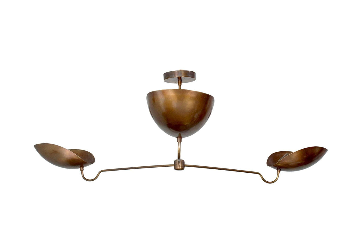 3-Light Curved Mid-Century Sputnik Raw Brass Pendant Light 52 in