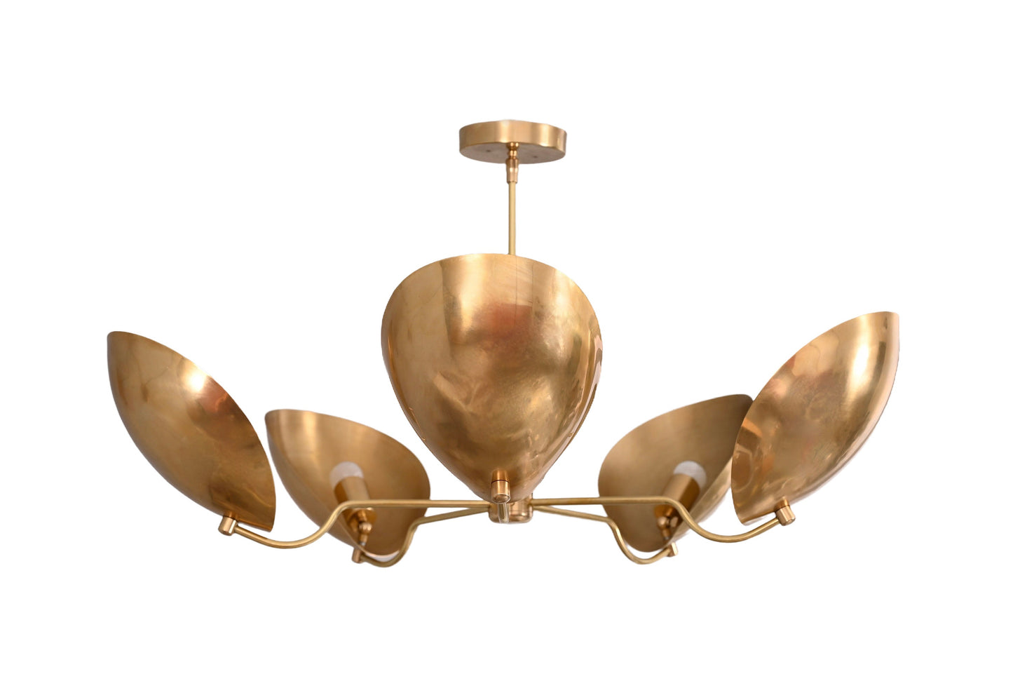 5 Light Curved Dome Style Raw Brass Chandelier Light Fixture