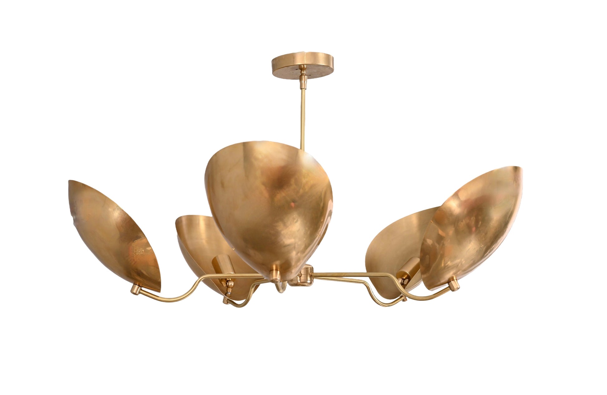 a gold chandelier with five lights hanging from it