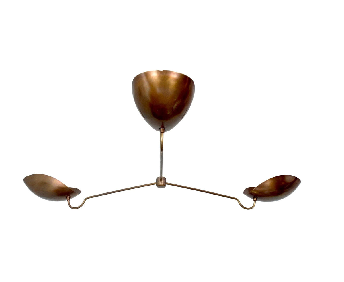 3-Light Curved Mid-Century Sputnik Raw Brass Pendant Light 52 in