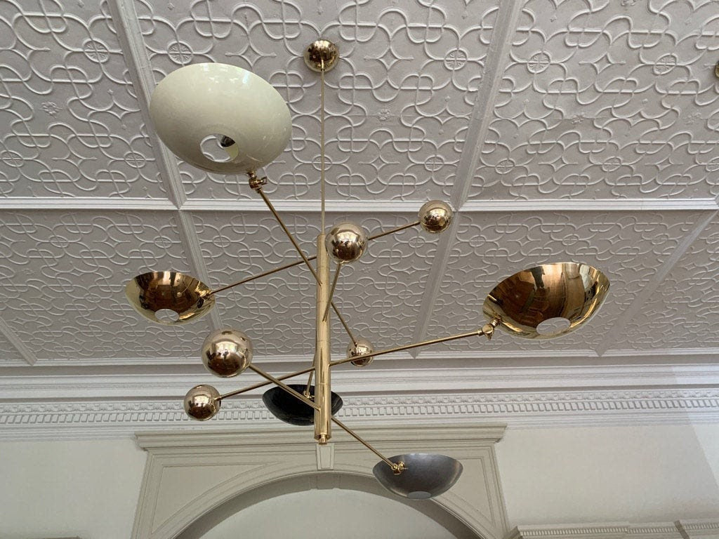 7 Light Pendant Mid Century Modern Raw Brass Sputnik chandelier light Fixture