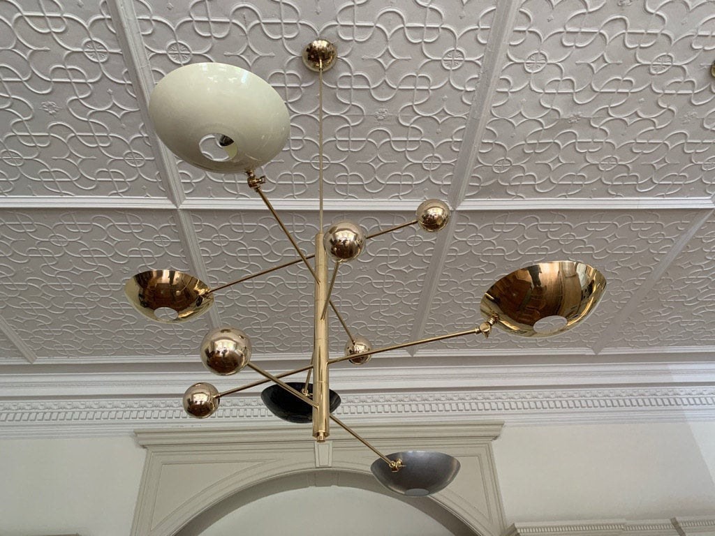 5 Light Pendant Mid Century Modern Raw Brass Sputnik chandelier light Fixture