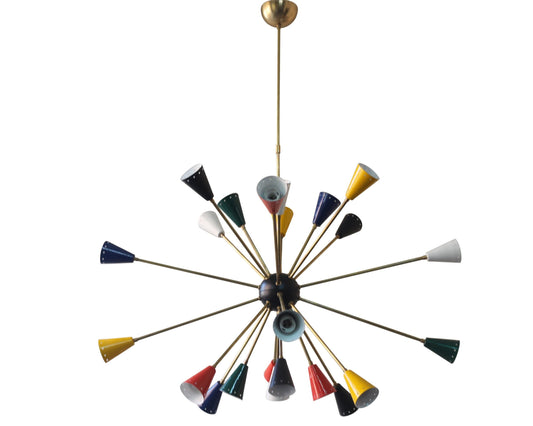 Stilnovo Style 24 Light Mid Century Brass Sputnik chandelier light Fixture