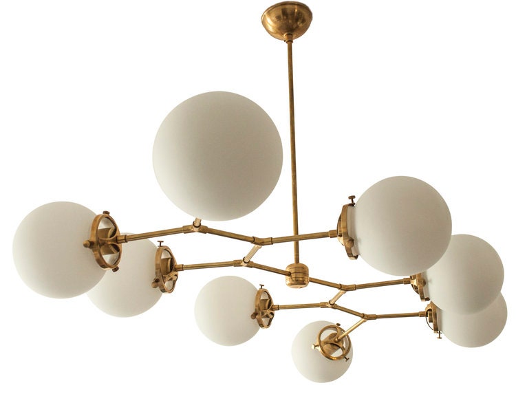 8 Light Linear Globe Mid Century Brass Sputnik chandelier light Fixture