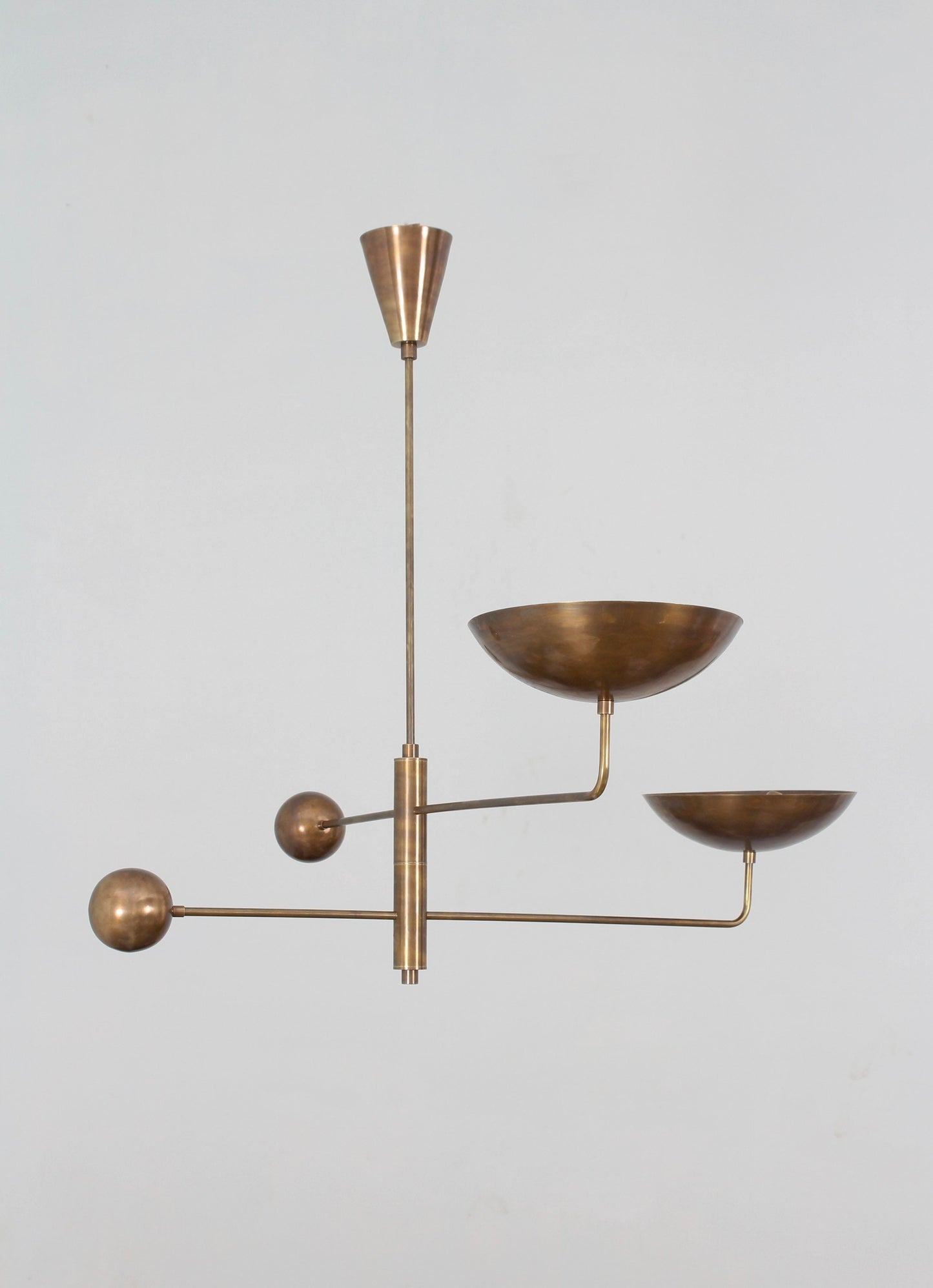 2 Light Curved Pendant Mid Century Modern Raw Brass Sputnik chandelier light Fixture