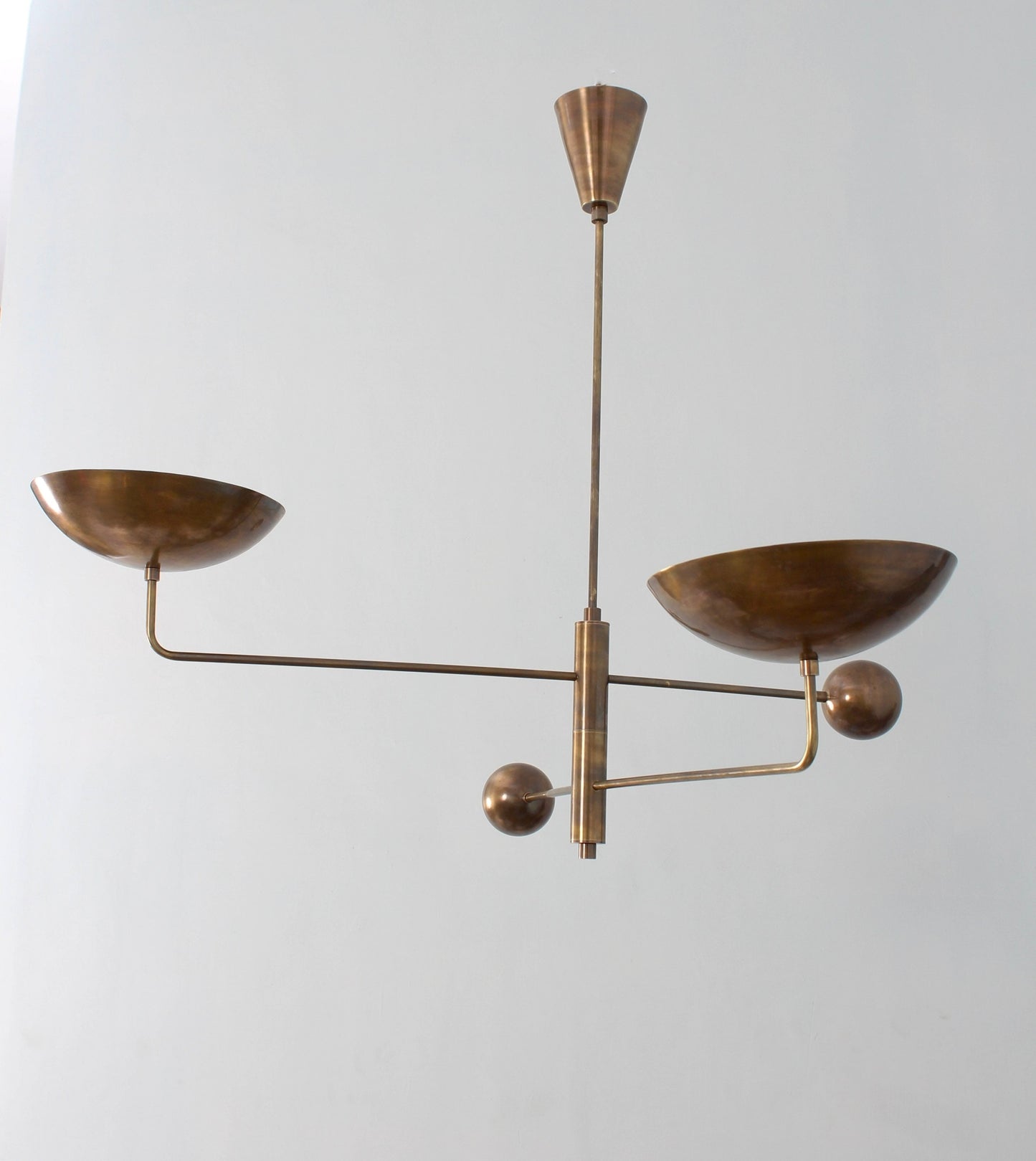 2 Light Curved Pendant Mid Century Modern Raw Brass Sputnik chandelier light Fixture