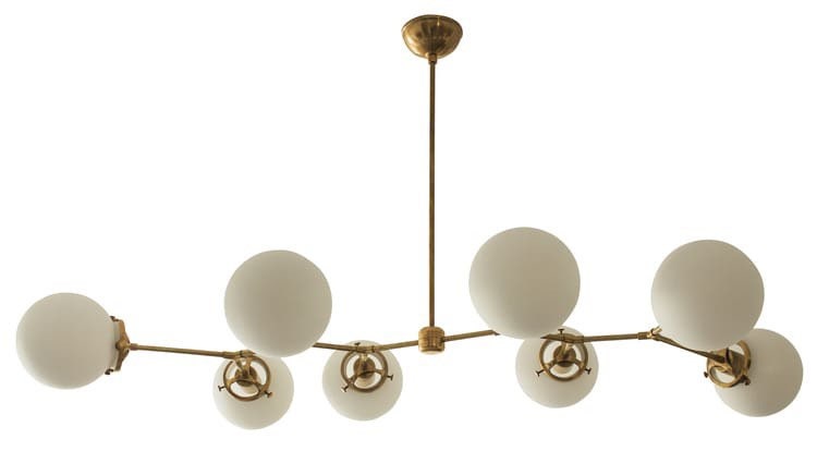 8 Light Linear Globe Mid Century Brass Sputnik chandelier light Fixture