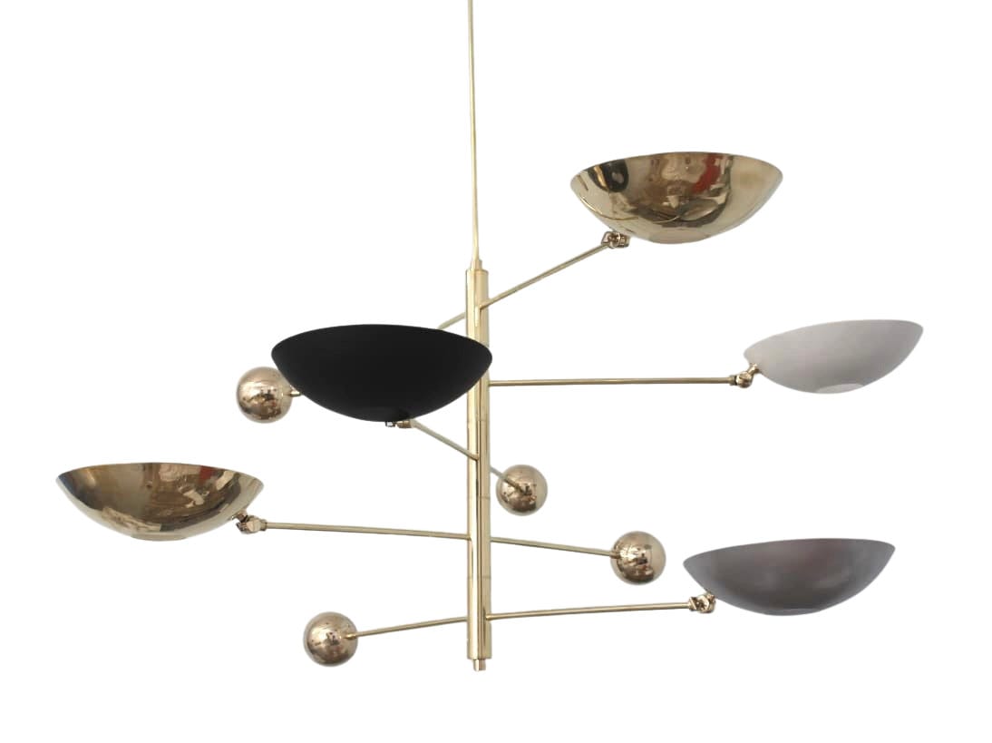 5 Light Pendant Mid Century Modern Raw Brass Sputnik chandelier light Fixture