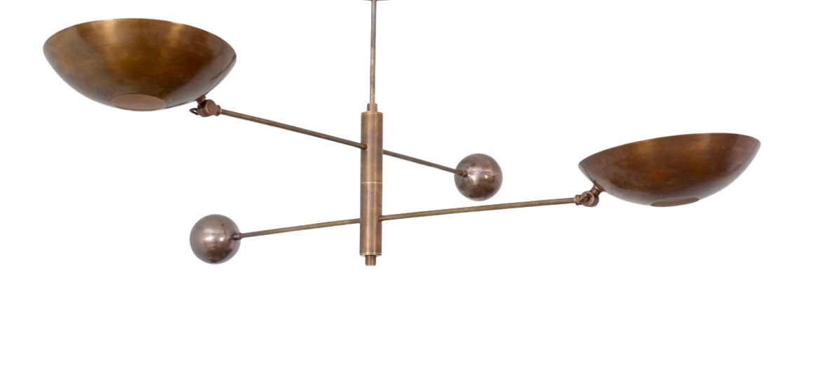 2 Light Pendant Mid Century Modern Raw Brass Sputnik chandelier light Fixture