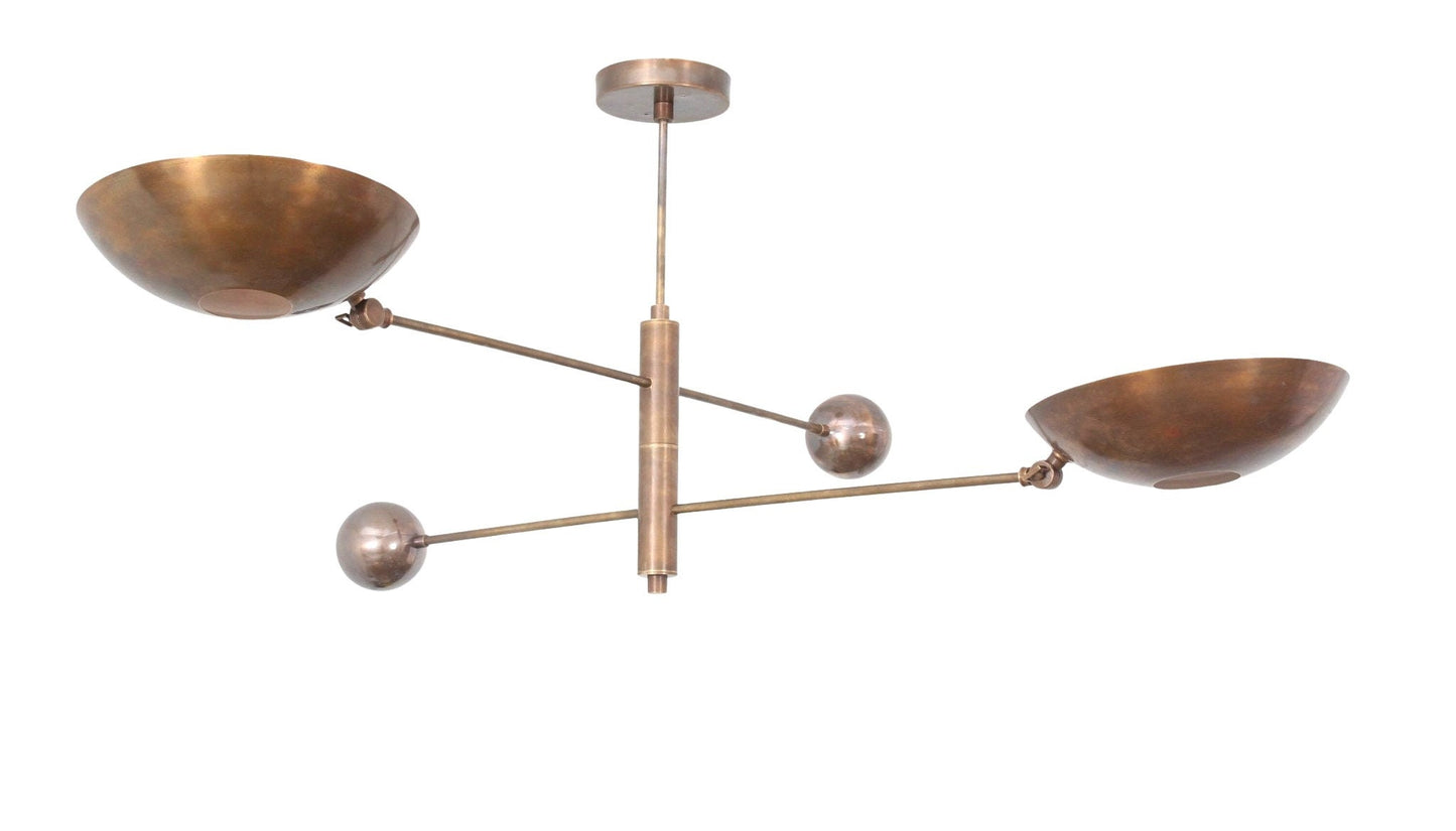 2 Light Pendant Mid Century Modern Raw Brass Sputnik chandelier light Fixture