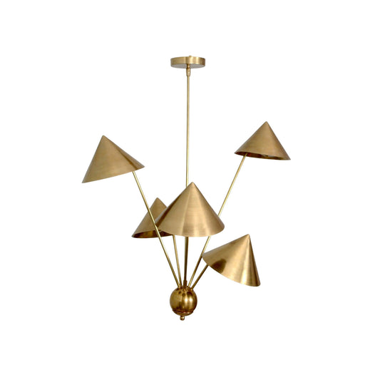 5 Light Art Deco Raw Brass chandelier light Fixture