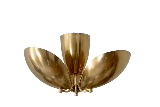 3 Light Curved Shades Semi Flush Mid Century Modern Raw Brass Sputnik chandelier light Fixture