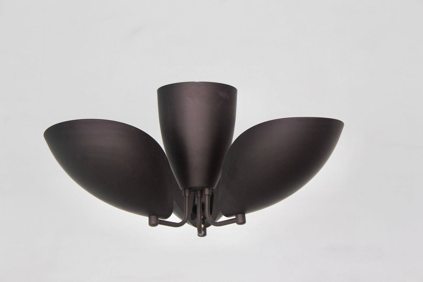 3 Light Curved Shades Semi Flush Mid Century Modern Raw Brass Sputnik chandelier light Fixture