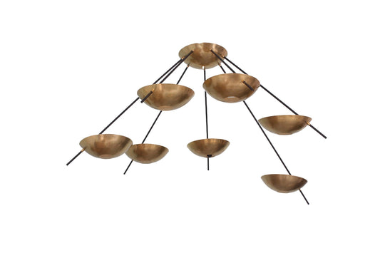 7 Light Dome Semi-flushed Mid Century Modern Raw Brass Sputnik chandelier light Fixture