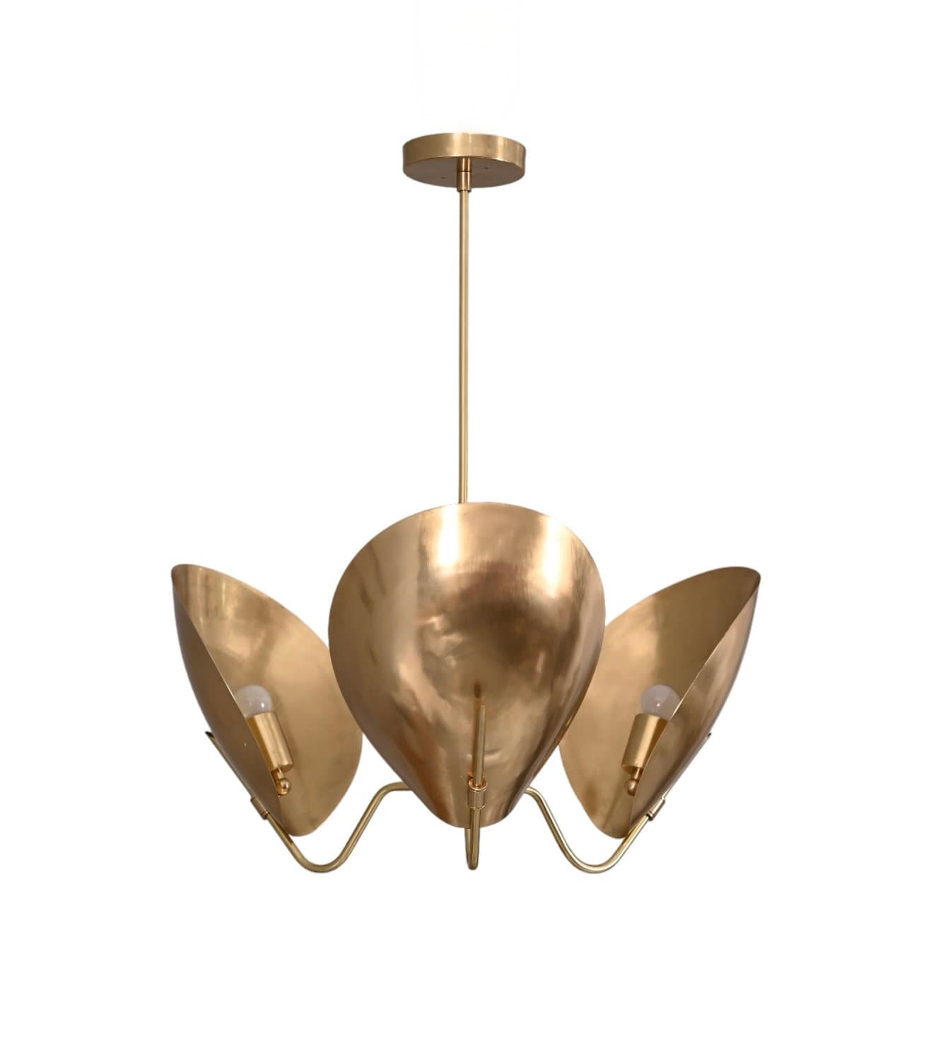 3 Light Curved Shades Pendant Mid Century Modern Raw Brass Sputnik chandelier light Fixture